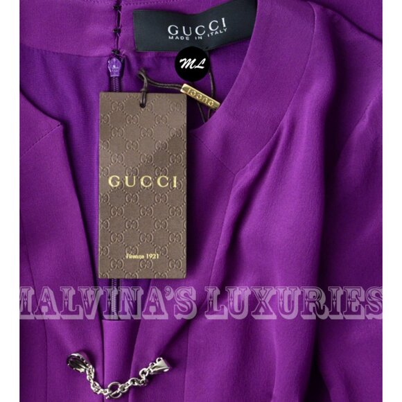GUCCI DRESS PURPLE VIOLET CREPE DE CHINE LONG SLEEVES - Picture 11 of 13